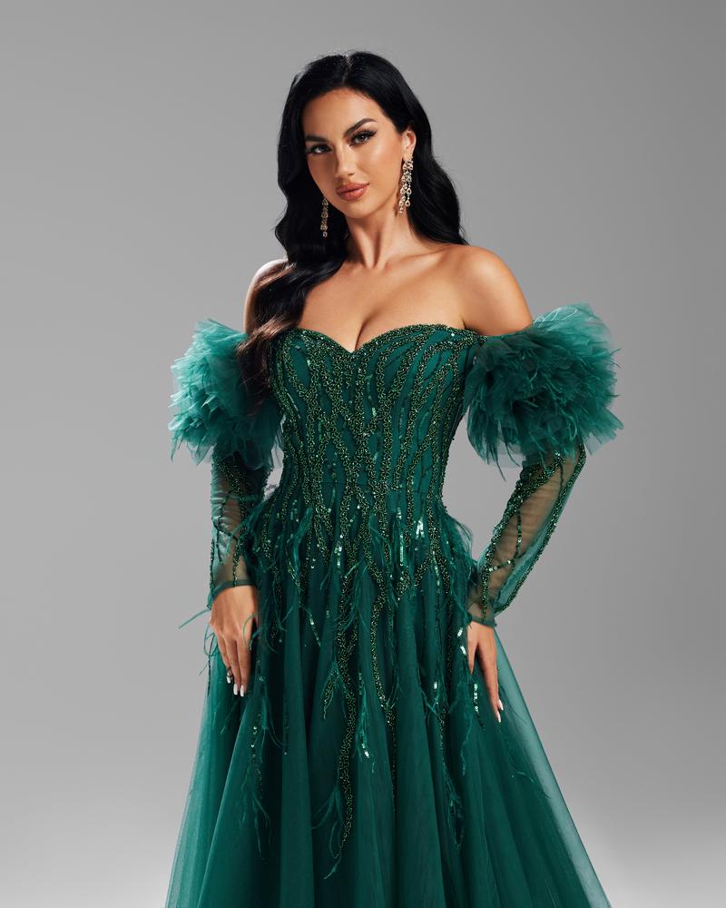 JMT-922442 Elegant Green Evening Gown for Women - Timeless Formal Dress Perfect for Special Occasions