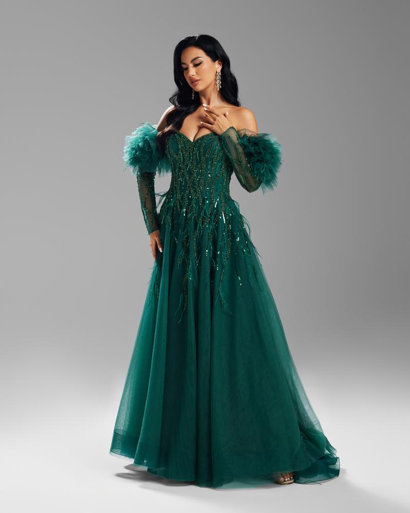 JMT-922442 Elegant Green Evening Gown for Women - Timeless Formal Dress Perfect for Special Occasions