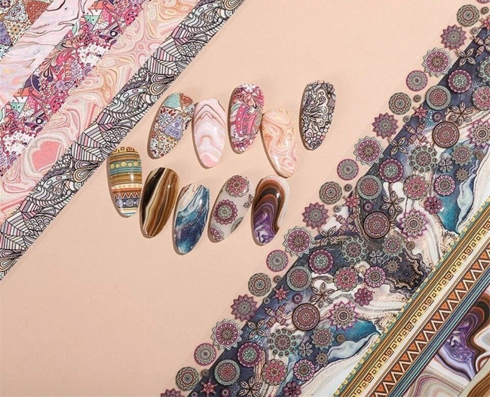 JMT-922506 Starry Sky Bohemian Gilt Marble Pattern Nail Dyeing Transfer Paper - 10 Rolls (70cm x 4cm)