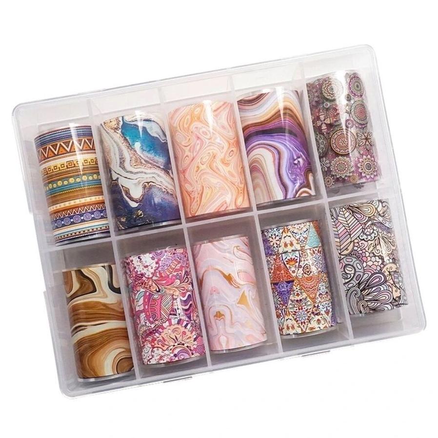 JMT-922506 Starry Sky Bohemian Gilt Marble Pattern Nail Dyeing Transfer Paper - 10 Rolls (70cm x 4cm)