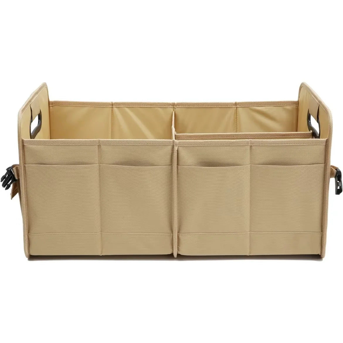 JMT-922826 Foldable Khaki Car Trunk Organizer with Non-Slip Adjustable Design and Multiple Compartments Made of 600D Oxford Cloth