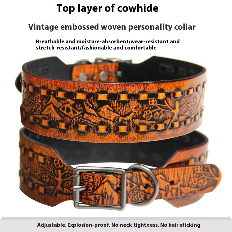 JMT-923850 Large Leather Dog Collar with Personality Rivets - Dark Red, Gold, Silver, Orange, and Red