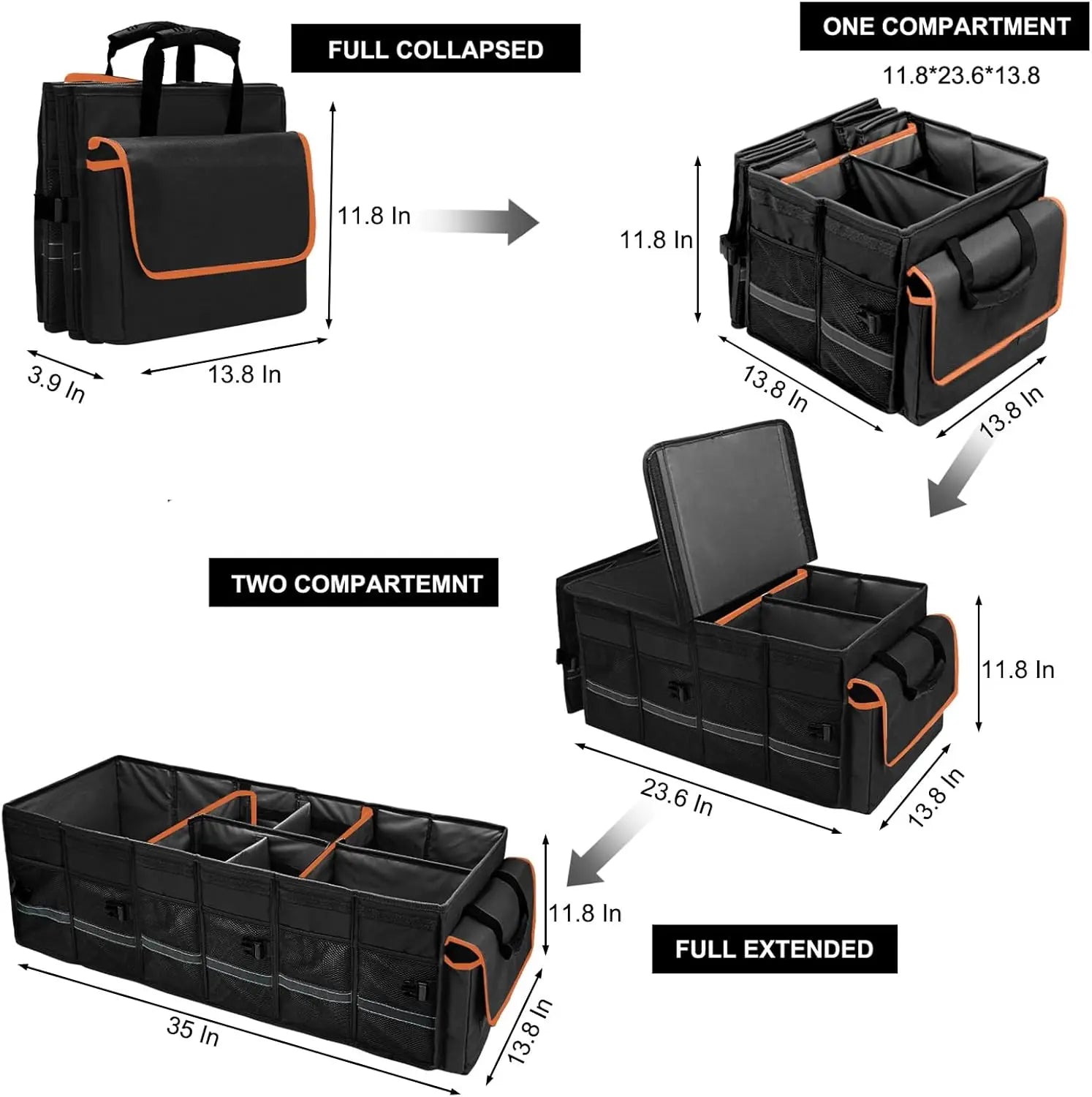 JMT-923978 Car Trunk Organiser with Lid and Removable Leakproof Cooler Bag for Efficient Storage