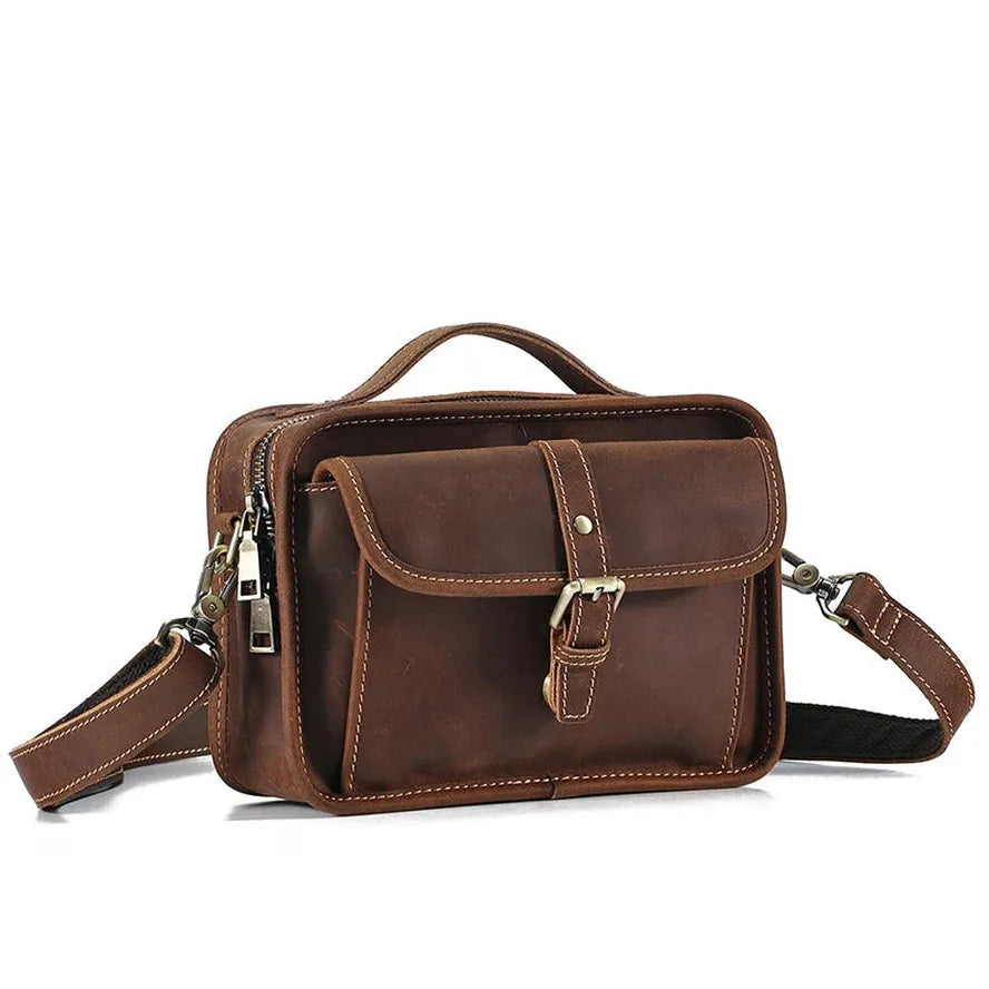 JMT-924106 Retro Dark Coffee/Brown Leather Crossbody Messenger Bag with Waterproof Waxed Canvas Accents