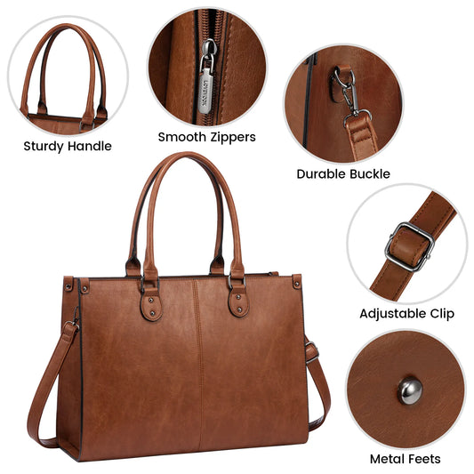 JMT-924170 Professional PU Leather Laptop Tote Bag for Women - Fits 15.6 Inch Devices - Versatile Business Messenger Handbag