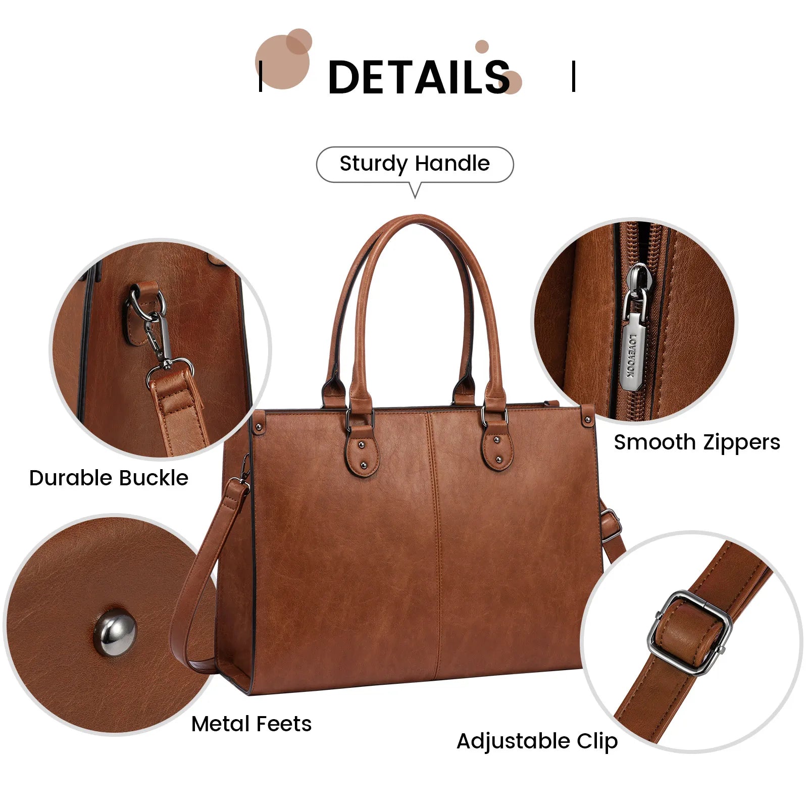 JMT-924170 Professional PU Leather Laptop Tote Bag for Women - Fits 15.6 Inch Devices - Versatile Business Messenger Handbag