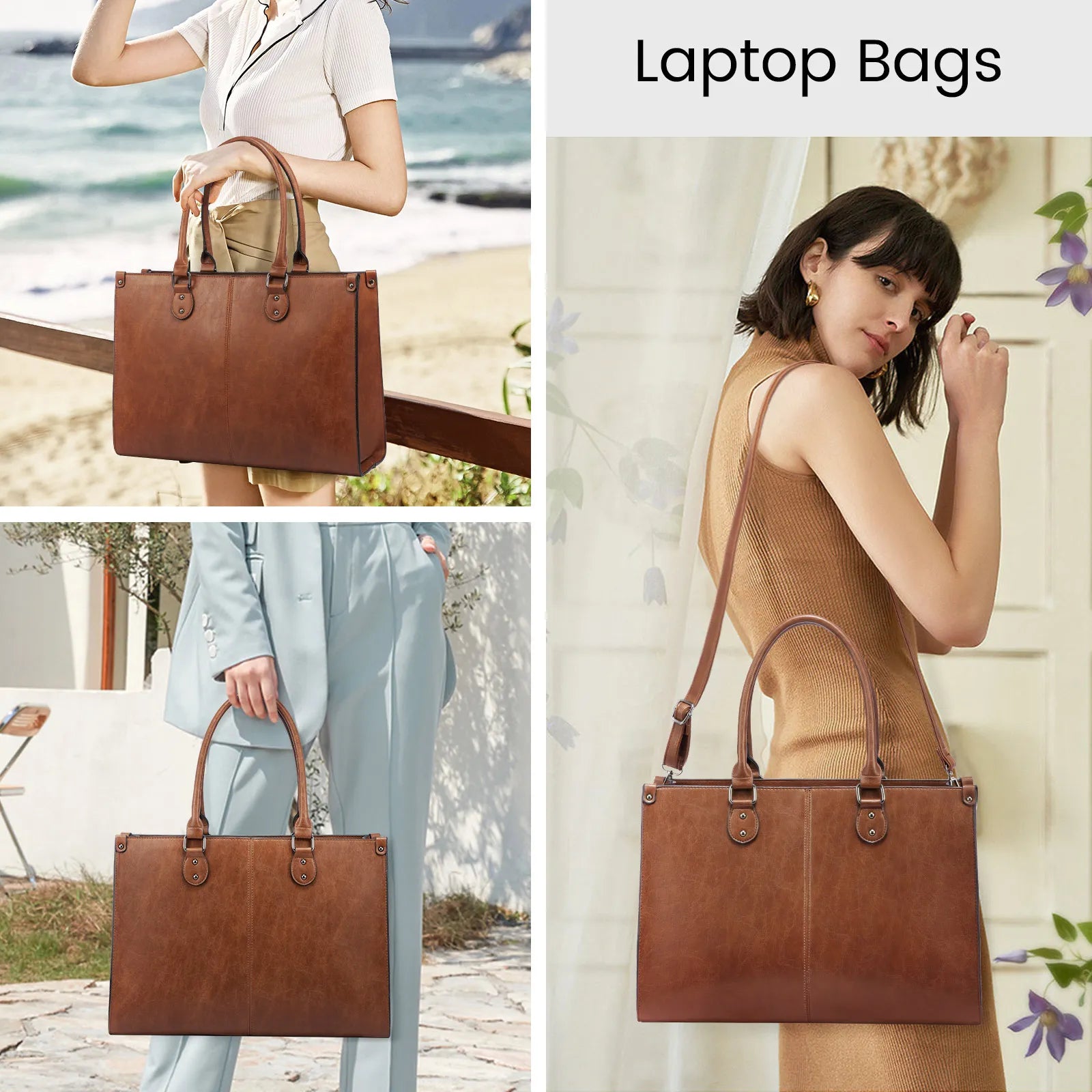 JMT-924170 Professional PU Leather Laptop Tote Bag for Women - Fits 15.6 Inch Devices - Versatile Business Messenger Handbag