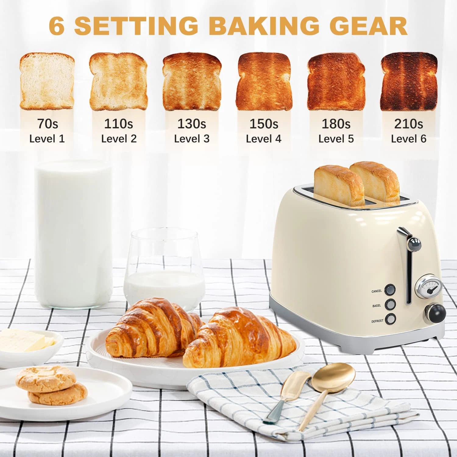 JMT-924298 Retro Stainless Steel Wide Slot Sandwich Toaster for 2 Slices