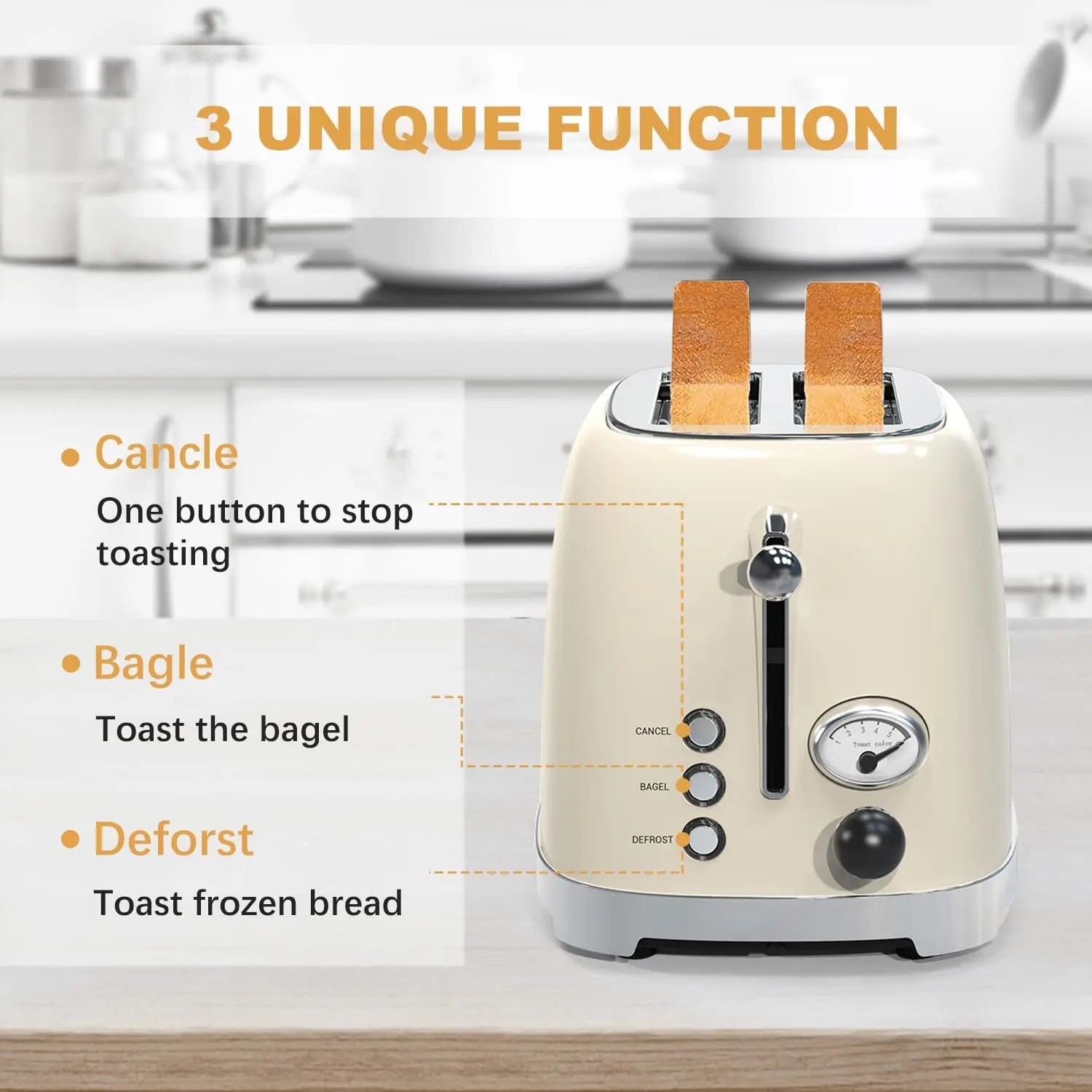 JMT-924298 Retro Stainless Steel Wide Slot Sandwich Toaster for 2 Slices