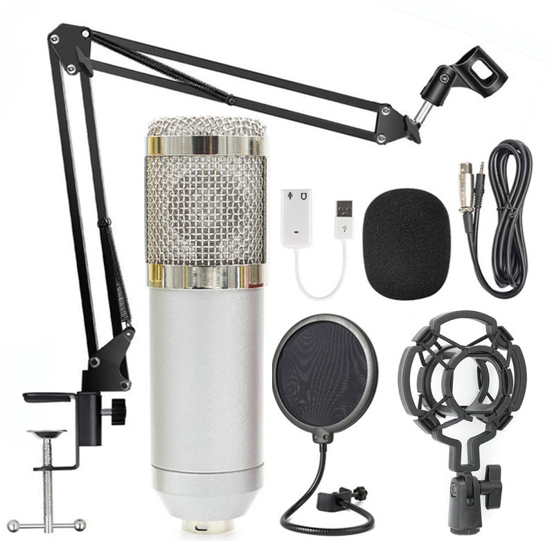 JMT-924682 Professional Condenser Microphone Stand Set with Integrated F-16 Core for Desktop and Laptop Use