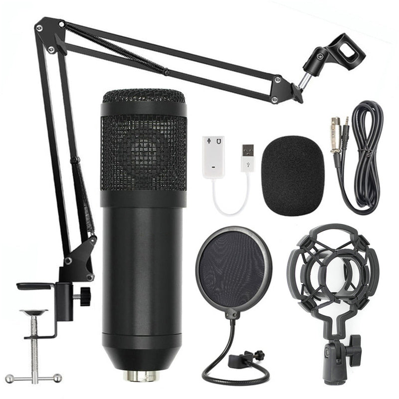 JMT-924682 Professional Condenser Microphone Stand Set with Integrated F-16 Core for Desktop and Laptop Use