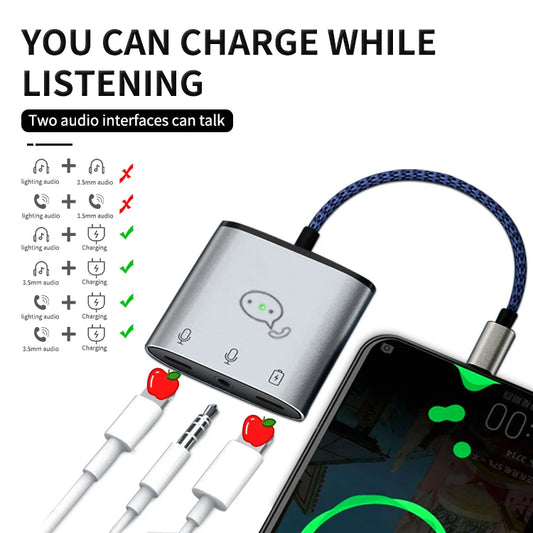 JMT-925002 3-in-1 Headphone Adapter with 3.5mm Audio Jack and 2.4A Charging Port for iPhone Earphones