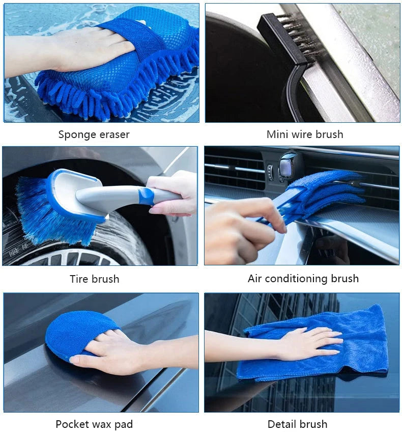 JMT-925130 20-Piece Car Cleaning Tool Set with Towels, Drill Brushes, Window Scrapers, and Detailing Brushes