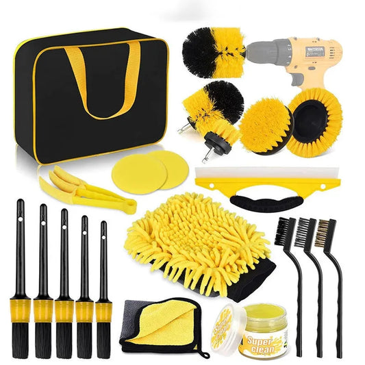 JMT-925130 20-Piece Car Cleaning Tool Set with Towels, Drill Brushes, Window Scrapers, and Detailing Brushes