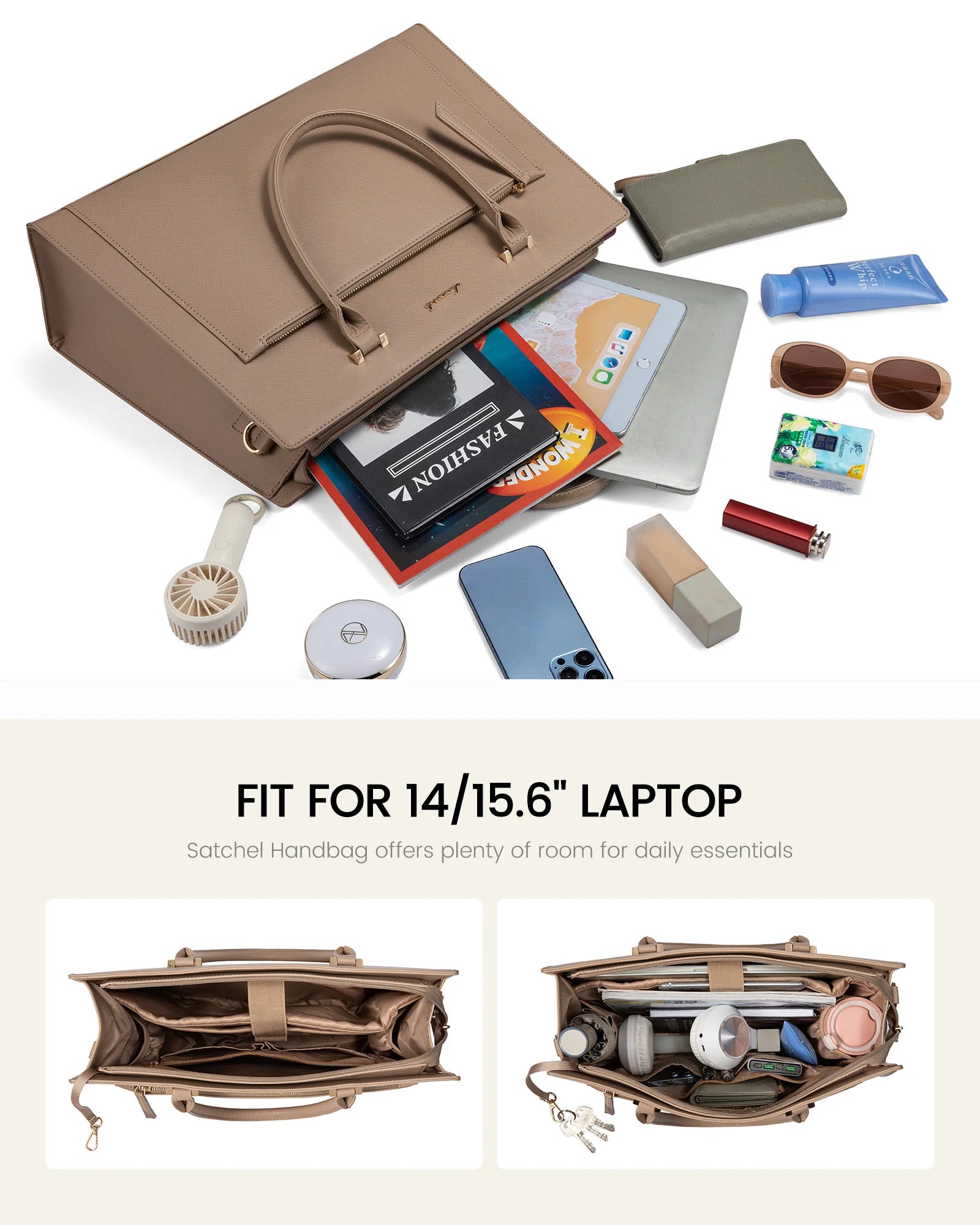 JMT-925322 15.6 Inch Laptop Tote Handbag for Women - Stylish Leather Office Briefcase with Shoulder Strap