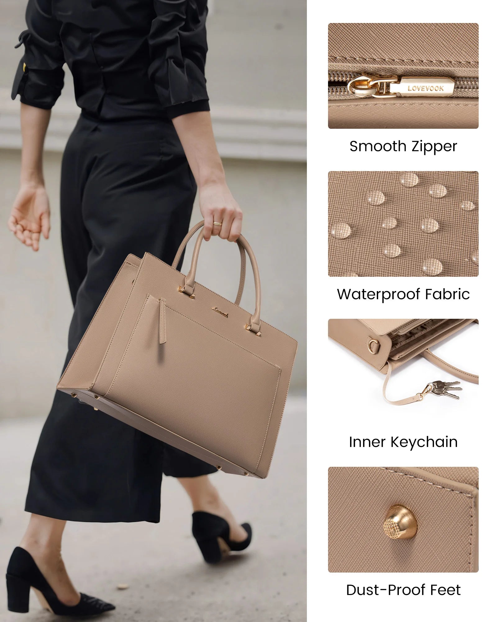 JMT-925322 15.6 Inch Laptop Tote Handbag for Women - Stylish Leather Office Briefcase with Shoulder Strap