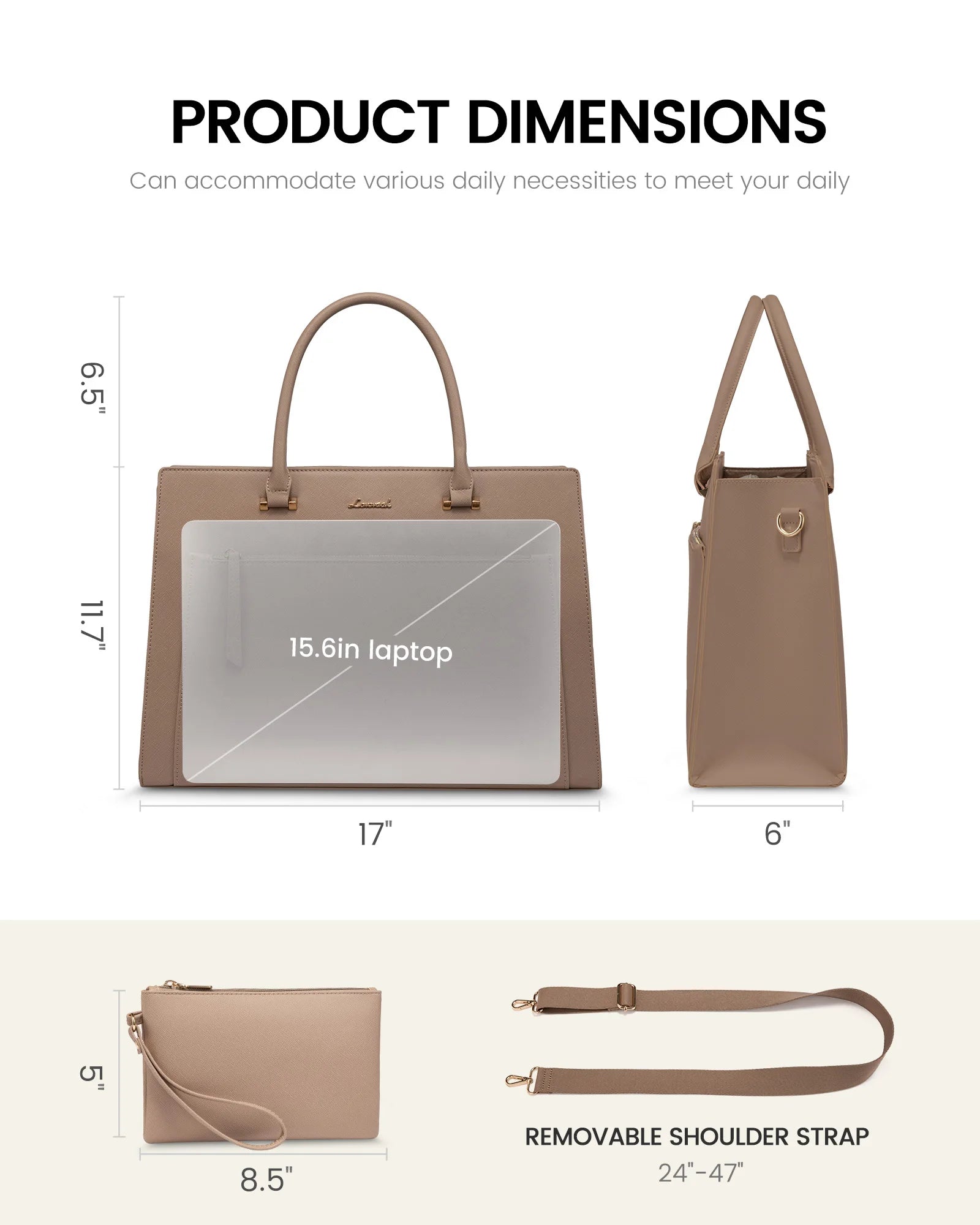 JMT-925322 15.6 Inch Laptop Tote Handbag for Women - Stylish Leather Office Briefcase with Shoulder Strap