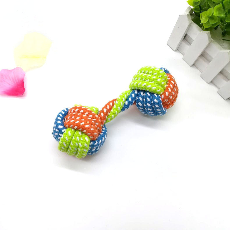 JMT-925642 Small Multicolor Cotton Rope Dumbbell Toy for Dogs - 17cm Long