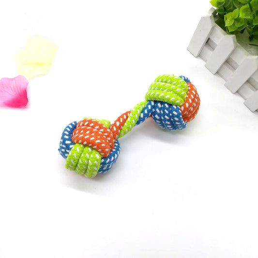 JMT-925642 Small Multicolor Cotton Rope Dumbbell Toy for Dogs - 17cm Long