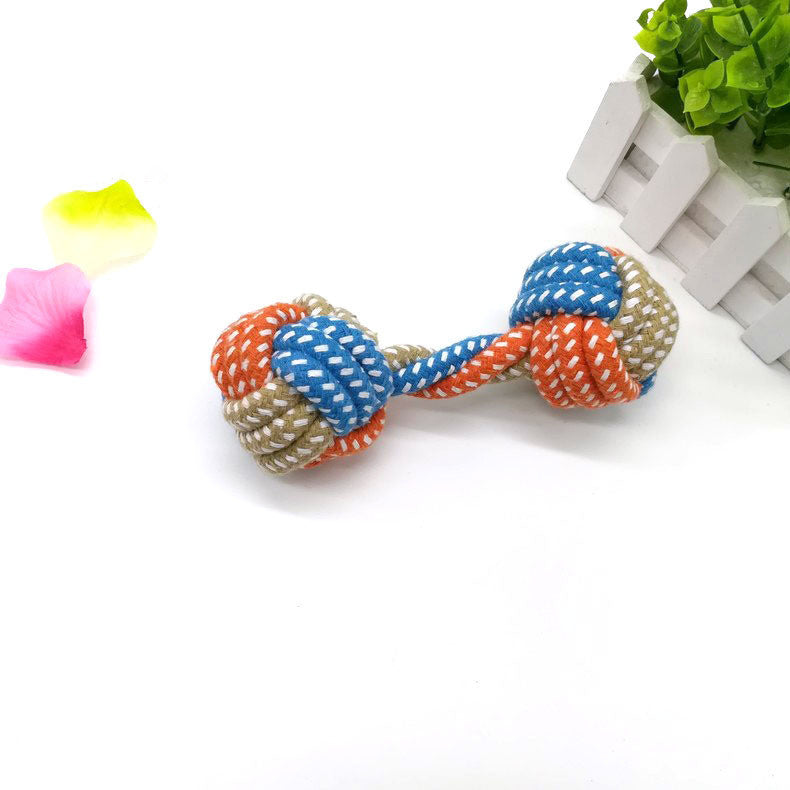 JMT-925642 Small Multicolor Cotton Rope Dumbbell Toy for Dogs - 17cm Long