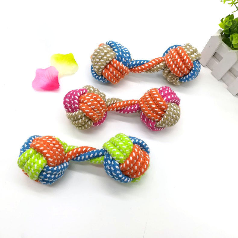 JMT-925642 Small Multicolor Cotton Rope Dumbbell Toy for Dogs - 17cm Long