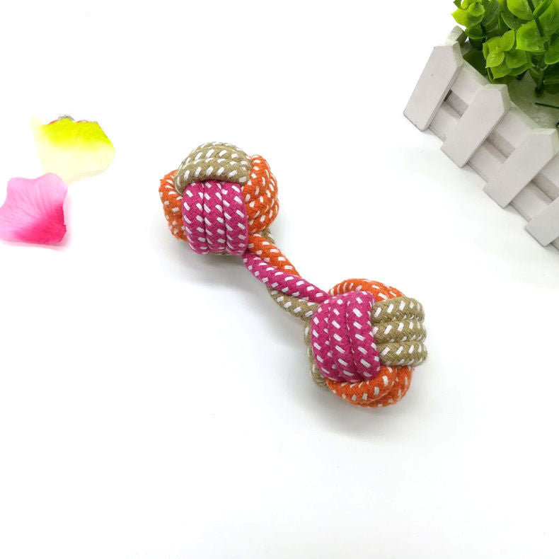 JMT-925642 Small Multicolor Cotton Rope Dumbbell Toy for Dogs - 17cm Long