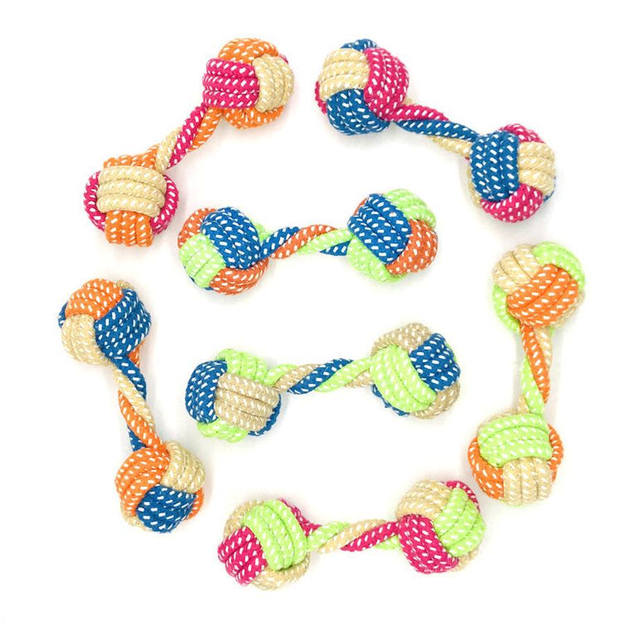 JMT-925642 Small Multicolor Cotton Rope Dumbbell Toy for Dogs - 17cm Long