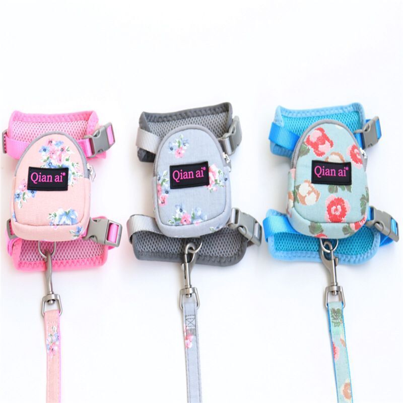 JMT-925834 Adjustable Dog and Cat Harness Leash Set - Breathable Nylon, Perfect for Training and Walks - Available in Pink, Gray, and Sky Blue