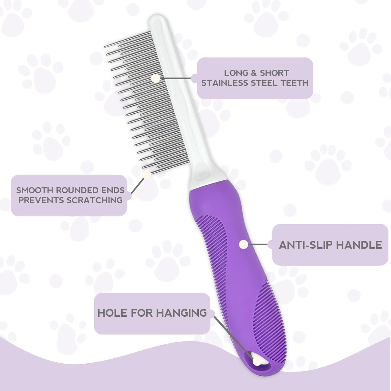 JMT-926474 Detangling Comb for Dogs and Cats with Stainless Steel Teeth - Gentle Grooming Tool for Tangles and Mats