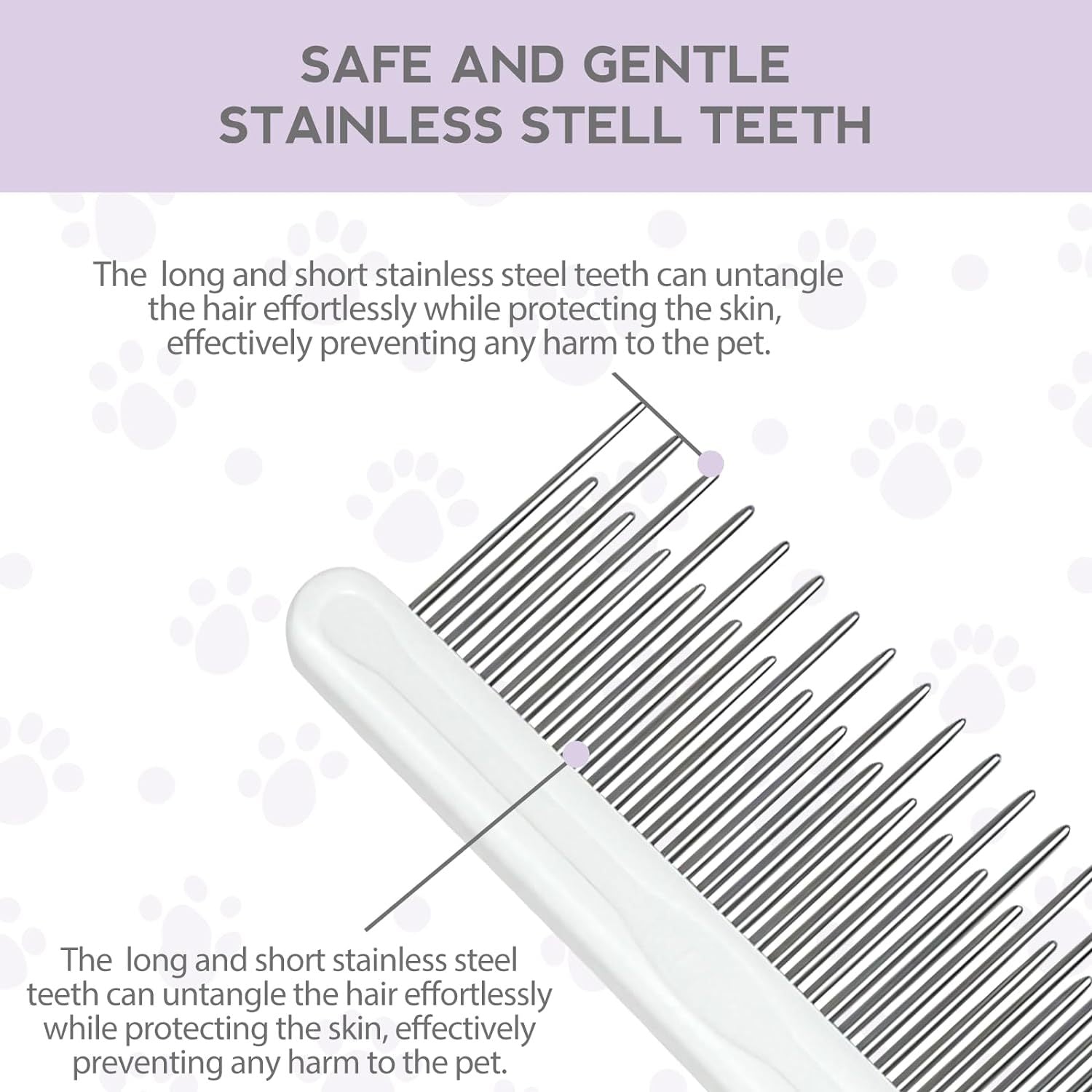 JMT-926474 Detangling Comb for Dogs and Cats with Stainless Steel Teeth - Gentle Grooming Tool for Tangles and Mats