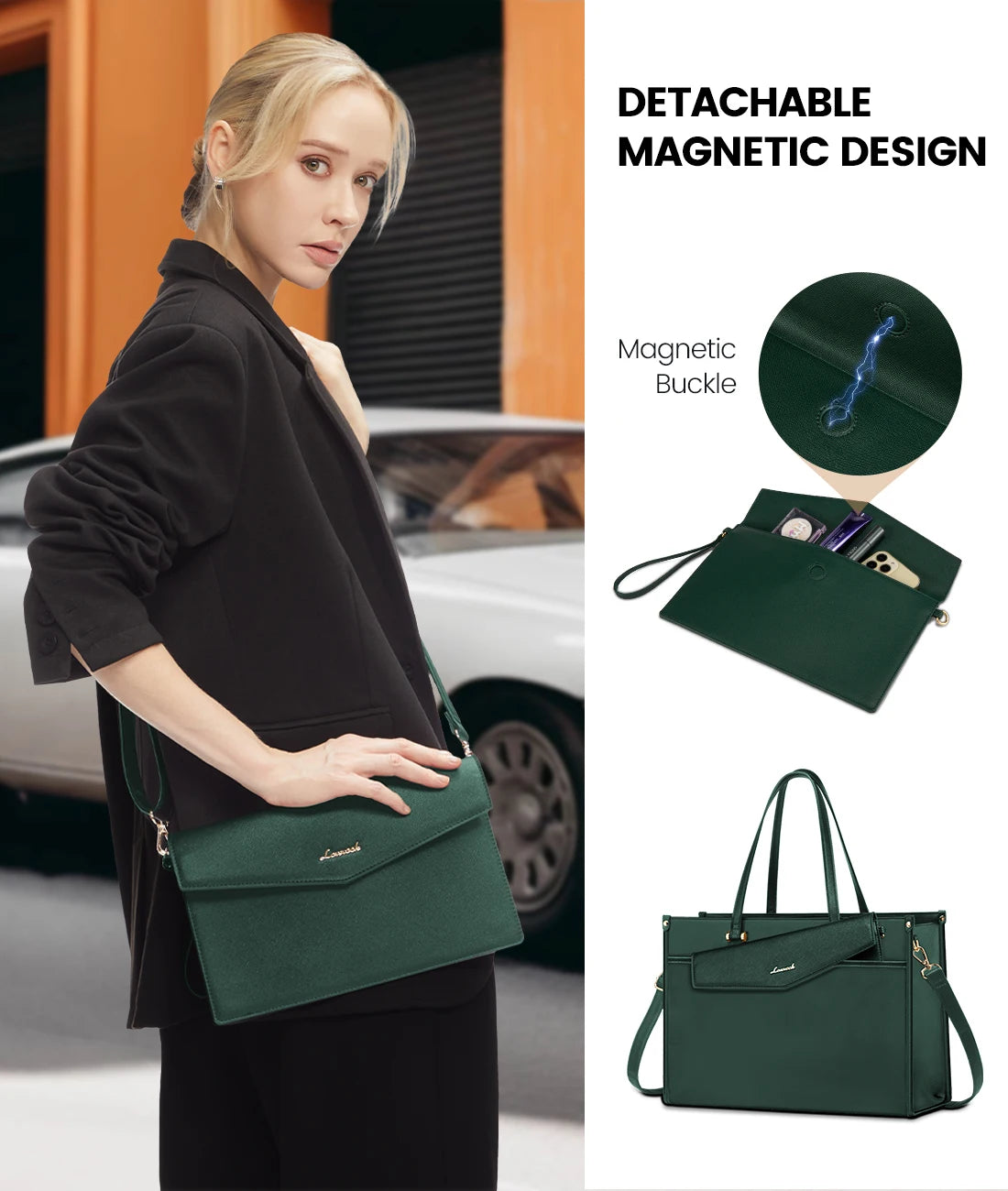 JMT-926474 Waterproof Leather 15.6 Inch Laptop Tote Bag for Women - Stylish Business Briefcase with Shoulder Strap