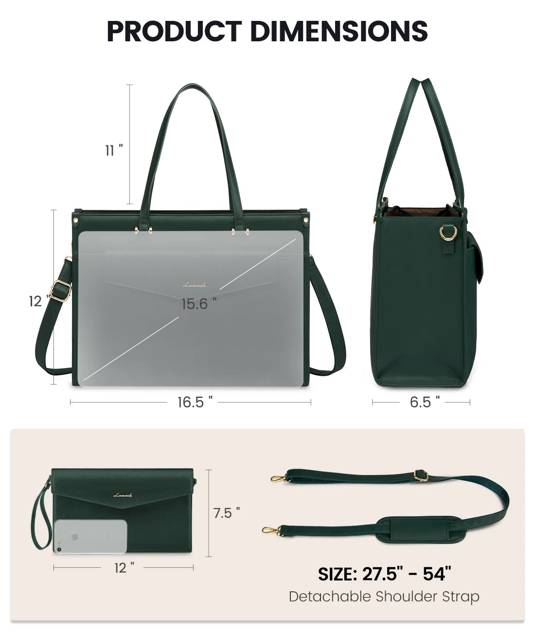 JMT-926474 Waterproof Leather 15.6 Inch Laptop Tote Bag for Women - Stylish Business Briefcase with Shoulder Strap