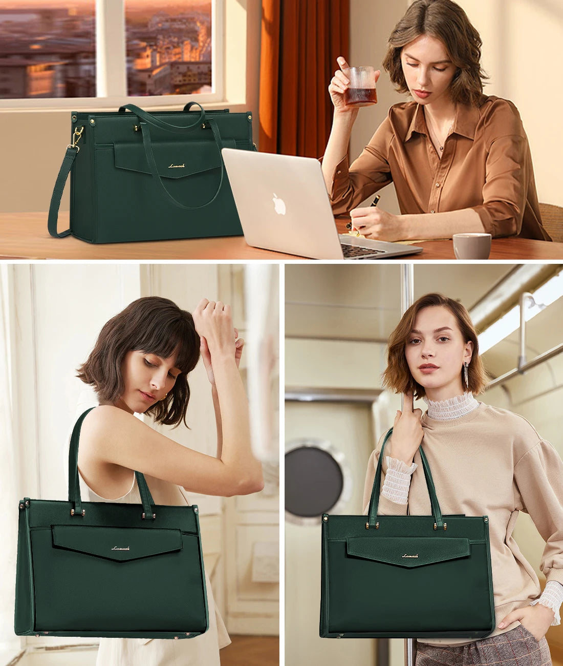 JMT-926474 Waterproof Leather 15.6 Inch Laptop Tote Bag for Women - Stylish Business Briefcase with Shoulder Strap