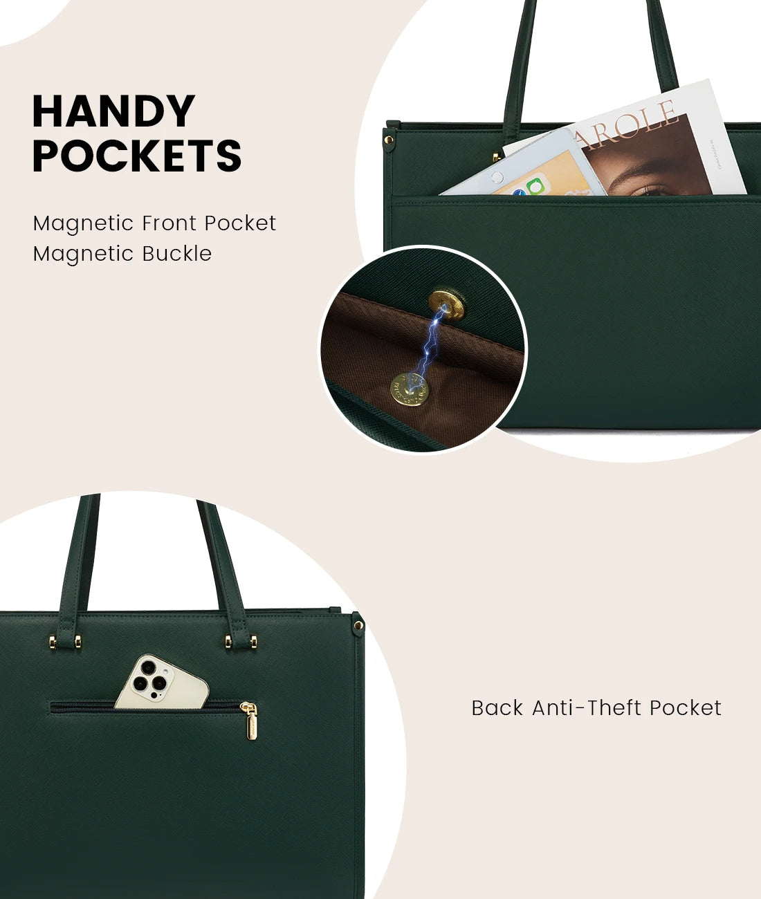 JMT-926474 Waterproof Leather 15.6 Inch Laptop Tote Bag for Women - Stylish Business Briefcase with Shoulder Strap