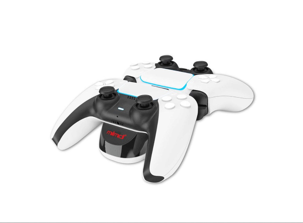JMT-926986 LED Charging Station for PS5 Wireless Controllers - Dual Base Charger in White and Black