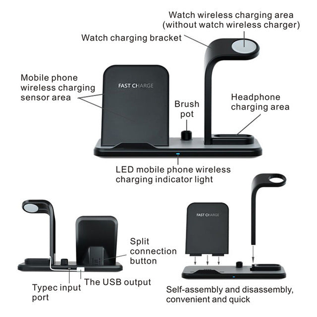 JMT-927498 Wireless Charging Bracket with USB Output and Type-C Cable, Compatible with Qi-Enabled Devices