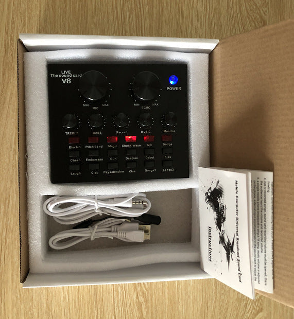 JMT-927818 Mobile Universal V8 Sound Card with 12 Sound Effects and 7 Connection Methods for Streaming and Recording
