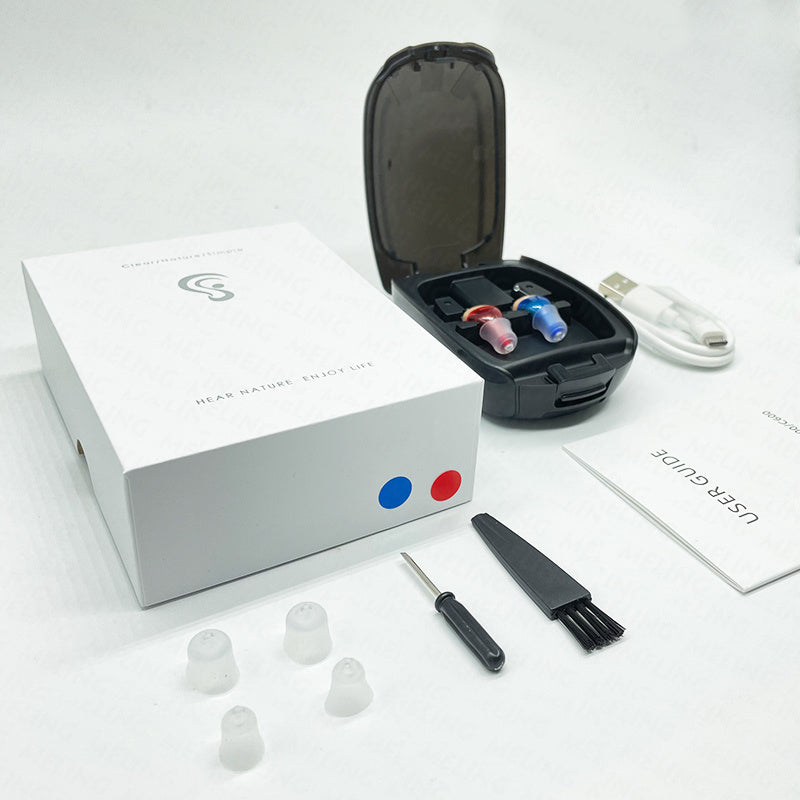JMT-927946 Invisible Digital Noise Reduction Hearing Aids - USB Rechargeable ITE Device with Adjustable Volume Control and Multiple Earplugs