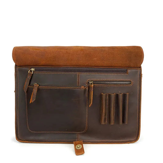 JMT-928202 Men's Retro Leather Laptop Tote and Business Briefcase with Crossbody Strap for Office and Conference Use
