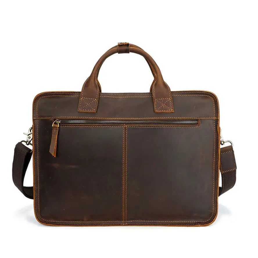 JMT-928202 Men's Retro Leather Laptop Tote and Business Briefcase with Crossbody Strap for Office and Conference Use