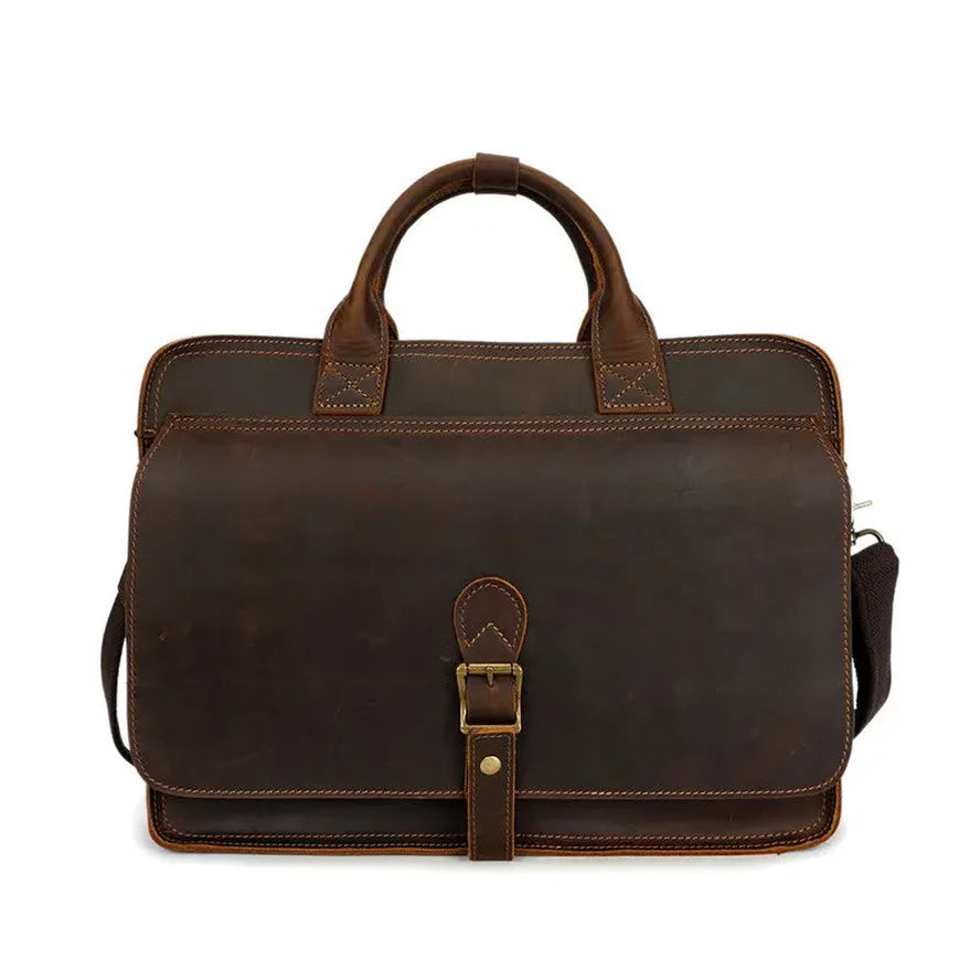 JMT-928202 Men's Retro Leather Laptop Tote and Business Briefcase with Crossbody Strap for Office and Conference Use