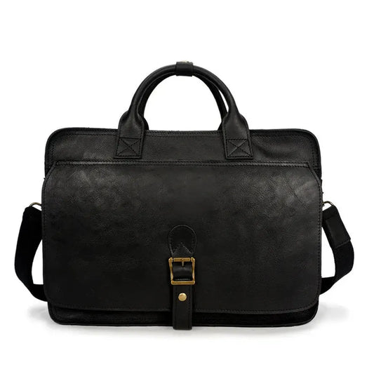 JMT-928202 Men's Retro Leather Laptop Tote and Business Briefcase with Crossbody Strap for Office and Conference Use