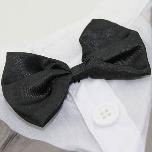 JMT-928586 Elegant Cotton Bow Tie Evening Dress for Dogs in Black and Gray, Available in Multiple Sizes