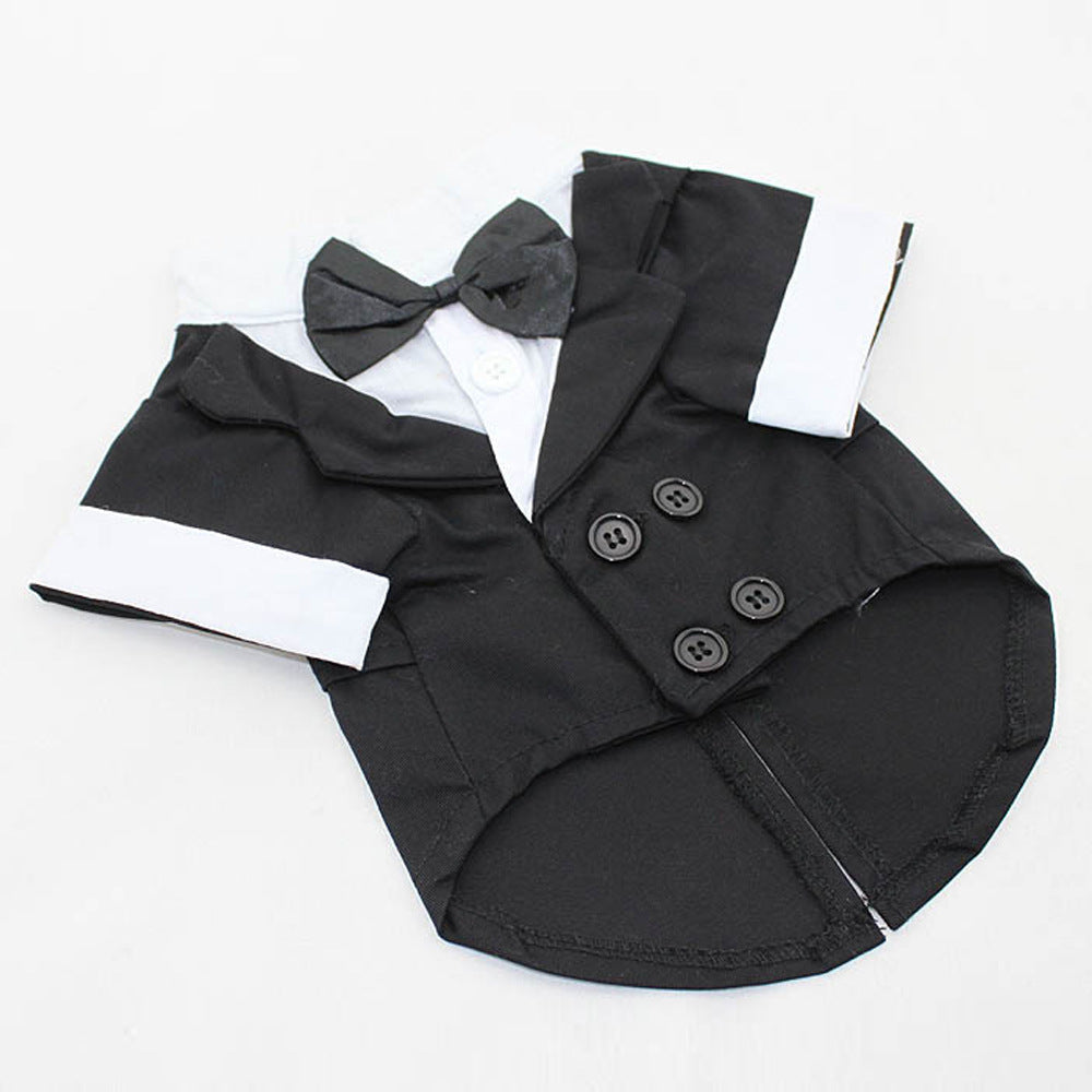 JMT-928586 Elegant Cotton Bow Tie Evening Dress for Dogs in Black and Gray, Available in Multiple Sizes