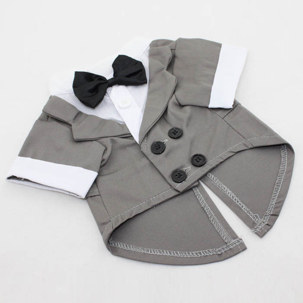 JMT-928586 Elegant Cotton Bow Tie Evening Dress for Dogs in Black and Gray, Available in Multiple Sizes