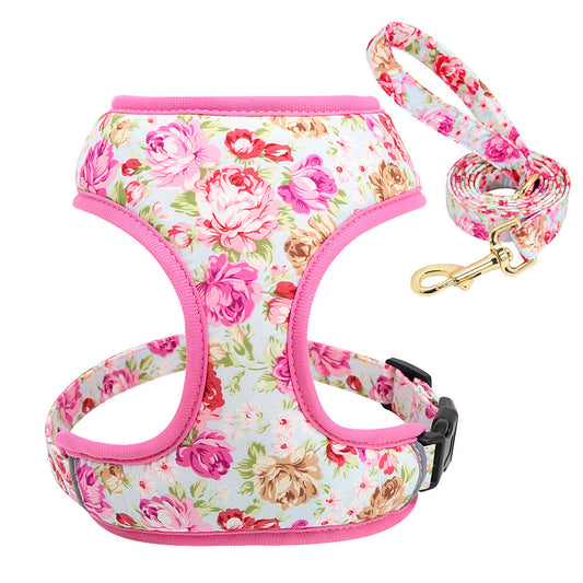 JMT-928714 Puppy Rope Leash with Adjustable Breast Strap for Small Dogs in Floral Patterns