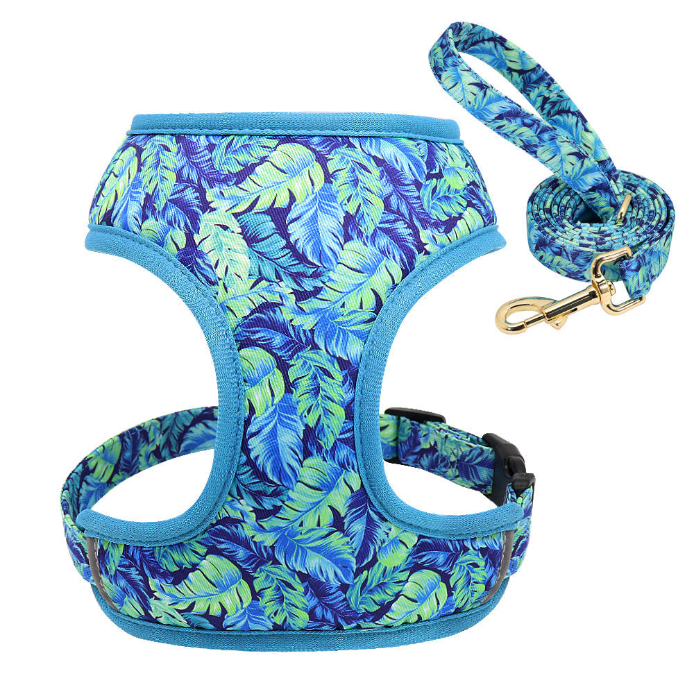 JMT-928714 Puppy Rope Leash with Adjustable Breast Strap for Small Dogs in Floral Patterns