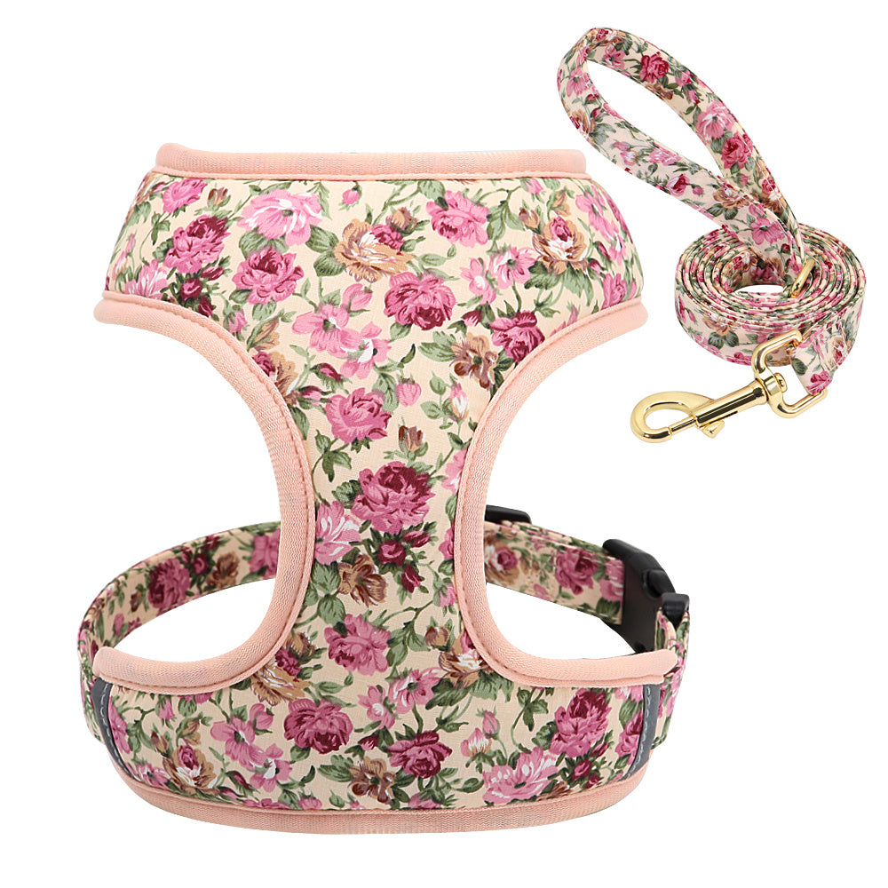 JMT-928714 Puppy Rope Leash with Adjustable Breast Strap for Small Dogs in Floral Patterns
