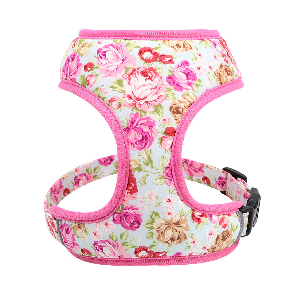 JMT-928714 Puppy Rope Leash with Adjustable Breast Strap for Small Dogs in Floral Patterns