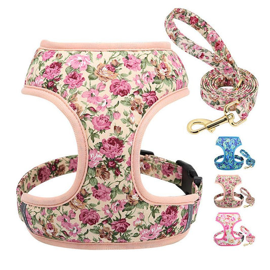 JMT-928714 Puppy Rope Leash with Adjustable Breast Strap for Small Dogs in Floral Patterns
